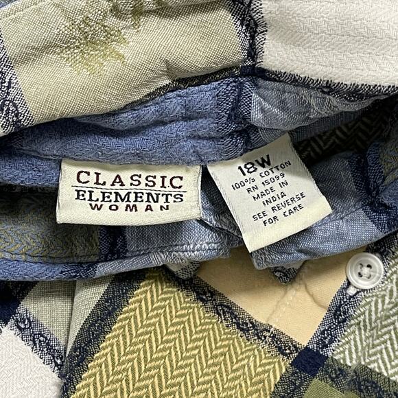 Classic Elements Womens Blouse Plus 18W Blue Green Yellow Plaid 100% Cotton - Picture 6 of 6